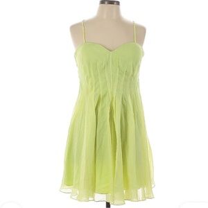 Walter lime Green silk Yellow Spaghetti Strap mini Dress size 12 semi sheer